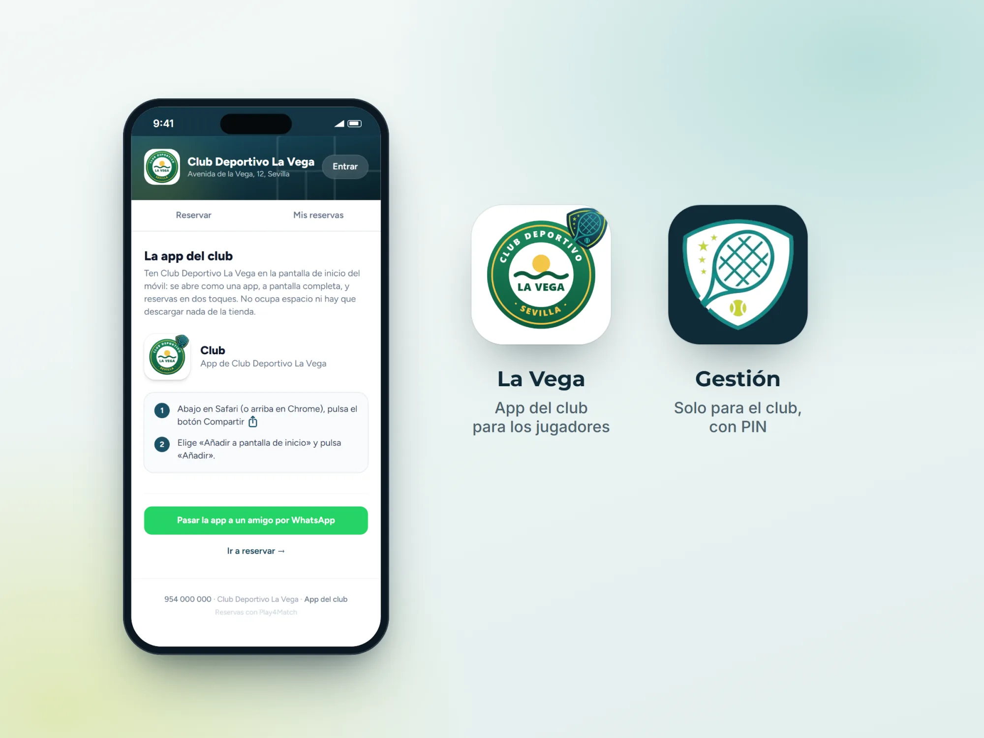 La app del club y la app de gestión con el logo del club